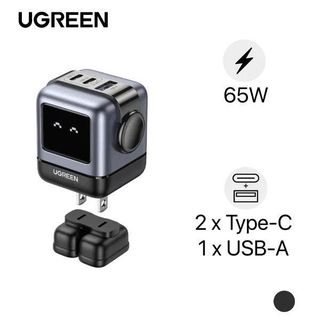 Sạc nhanh Ugreen Robot CD361 35314 3 cổng Tím/ Sạc nhanh Ugreen Robot CD361 15570 3 cổng USB-C và USB-A GaN 65W (Xám)