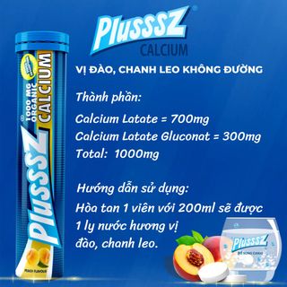 Viên sủi Plusssz Calcium vị đào , chanh leo không đường hỗ trợ tăng cường sức khỏe xương khớp