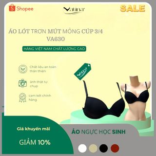 Áo ngực trơn mút mỏng có gọng cúp 3/4 ngực không lộ viền 2 móc gài sau VIENA VA630