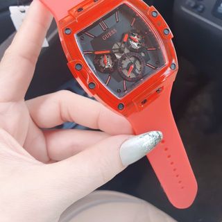 ĐỒNG HỒ NAM CAO CẤP GUE S MẶT CHỮ NHẬT CHONOGRAP DÂY CAO SU MÀU ĐỎ 5
