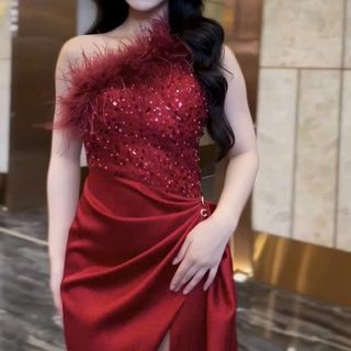 ĐẦM BODY LỆCH VAI KIM SA PHỐI LÔNG SIÊU SANG CHẢNH