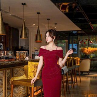 Đầm cá trễ vai kèm bông bụng sang trọng hàng cao cấp Sk75637