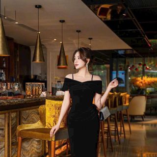 Đầm cá trễ vai kèm bông bụng sang trọng hàng cao cấp Sk75637
