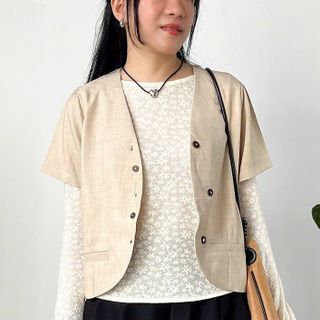 Áo lửng fom suông tay ngắn nút gỗ