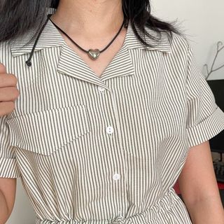 Đầm sơ mi dáng dài cổ Danton tay ngắn sọc dọc ( by Lemme)