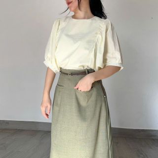 Áo kiểu nữ fom rộng tay cánh dơi phồng cổ tròn đơn giản