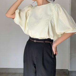 Áo kiểu nữ fom rộng tay cánh dơi phồng cổ tròn đơn giản