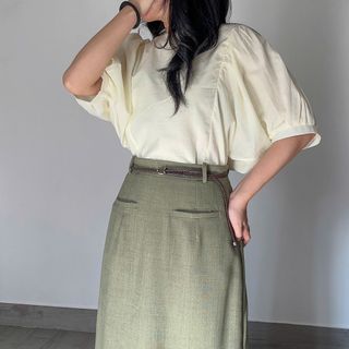 Áo kiểu nữ fom rộng tay cánh dơi phồng cổ tròn đơn giản