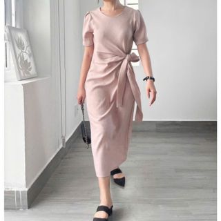 Đầm fom suông dáng dài nơ eo liền thân