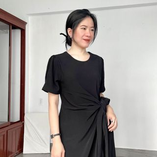 Đầm fom suông dáng dài nơ eo liền thân