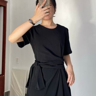 Đầm fom suông dáng dài nơ eo liền thân
