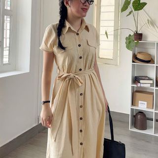 Đầm sơ mi fom rộng dáng dài