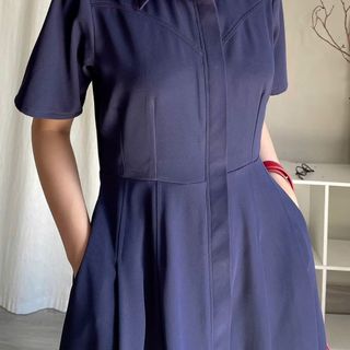 Đầm sơ mi chiết eo dáng dài tay ngắn