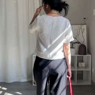 Áo kiểu nữ fom lửng vải bố tweed mỏng, dáng suông