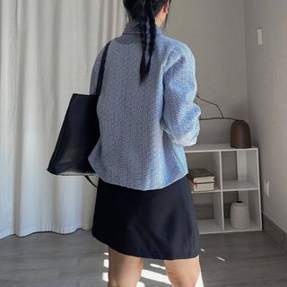 Áo khoác dạ Tweed nữ 2 lớp nút bọc