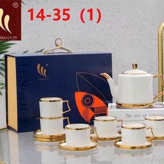 BỘ BÌNH TRÀ CHÉN SỨ XANH NGỌC BÍCH VIỀN VÀNG SANG TRỌNG