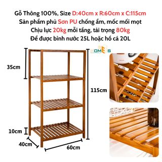 Kệ Gỗ Lò Vi Sóng Behomes 4 Tầng - Kệ Để Đồ Gỗ Thông Chắc Chắn Chống Mối Mọt
