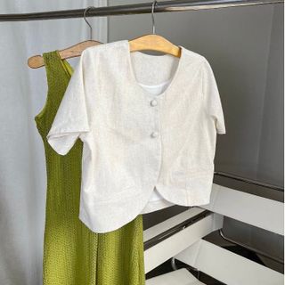 Áo khoác linen bột tay ngắn-tà bầu