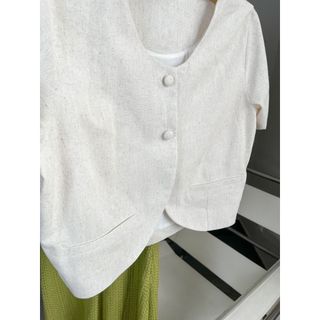 Áo khoác linen bột tay ngắn-tà bầu