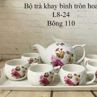 BỘ BÌNH TRÀ CHÉN SỨ TRÒN HOA L8- 24