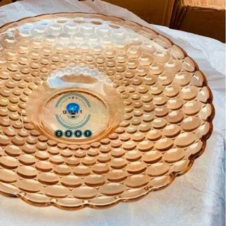 ĐĨA THỦY TINH PHA LÊ VÀNG 37CM HỌA TIẾT CHẤM BI