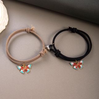 Cặp Vòng tay tình nhân tim nam châm kết nối  với chram bướm xinh cực ( Hàng Giá Tận Xưởng )