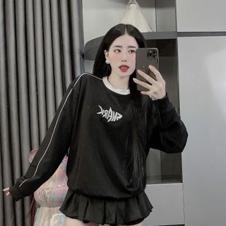 Áo thun nỉ tay dài nam nữ thêu hình - thời trang trẻ trung