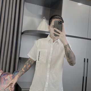 Áo sơ mi nam nữ ngắn tay vải đũi dày dặn - Màu trắng, đen
