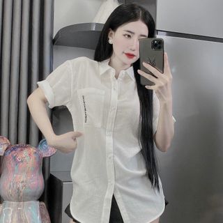 Áo sơ mi nam nữ ngắn tay vải đũi dày dặn - Màu trắng, đen