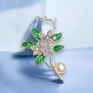 Ghim Cài Hình Lá Đính Ngọc Trai Thời Trang Dành Cho Nam Nữ (6cm)