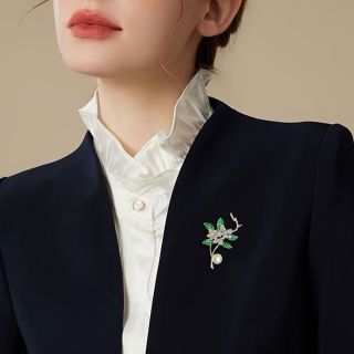 Ghim Cài Hình Lá Đính Ngọc Trai Thời Trang Dành Cho Nam Nữ (6cm)