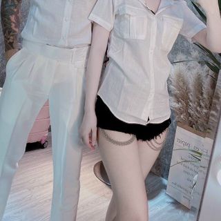 Áo sơ mi ngắn tay nam nữ vải đũi thời trang