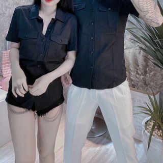 Áo sơ mi ngắn tay nam nữ vải đũi thời trang