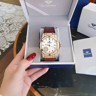 ĐỒNG HỒ NAM NỮ CHÍNH HÃNG FUNMEI F1503 VIỀN VÀNG DÂY CAO SU BỌC DA CÓ TEM KÍCH HOẠT ĐIỆN TỬ BẢO HÀNH CHÍNH HÃNG 2