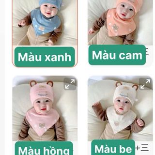 Set Mũ yếm Tai Gấu Tròn Bằng Vải cotton Nguyên Chất Thời Trang Mùa Thu 2024 Cho Bé Trai / Gái từ 0-12 Tháng Tuổi