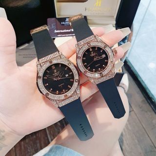 HOT SALE ĐỒNG HỒ NAM NỮ THỜI TRANG HUB 2 VIỀN HỘT DÂY CAO SU 4
