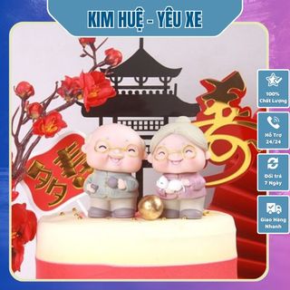 Tượng Cặp Đôi Ông Bà Già Hạnh Phúc Trang Trí Bánh Kem, Phụ Kiện Bánh Sinh Nhật, Phụ Kiện Trang Trí