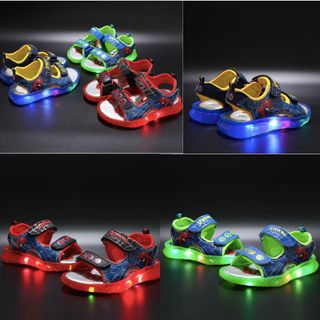 Giày Sandal Bé Trai Siêu Nhân Nhện Có Đèn Led Nhiều Màu Nhấp Nháy Từ 1- 6 Tuổi