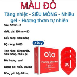 Bao cao su OLO 001 siêu mỏng hộp đỏ 3 cái
