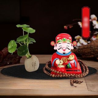 Ông Tượng Thần Tài Đỏ Gật Đầu Bằng NăngLượng Mặt Trời – Tượng Phật Dùng Để Trang Trí Xe Ô Tô , Bàn Làm Việc .