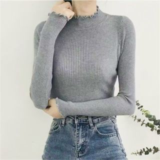Áo thun cổ lọ cuộn biên basic
