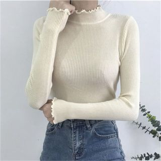 Áo thun cổ lọ cuộn biên basic