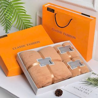 Set 3 khăn tắm lông cừu san hô mềm mại thấm hút tốt kèm hộp quà tặng