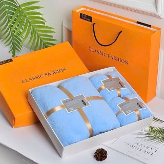 Set 3 khăn tắm lông cừu san hô mềm mại thấm hút tốt kèm hộp quà tặng