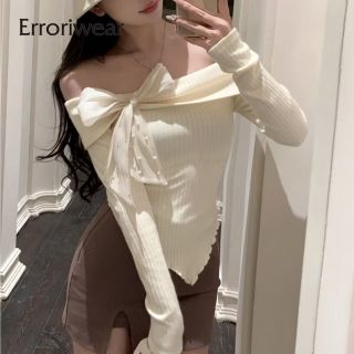 Áo thun tay dài bẹt vai kiểu phối nơ xinh voan