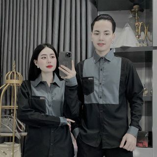 Áo sơ mi dài tay nam nữ phối cổ thân - vải cotton lạnh