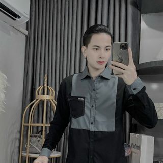 Áo sơ mi dài tay nam nữ phối cổ thân - vải cotton lạnh