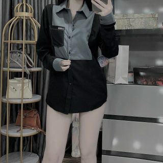 Áo sơ mi dài tay nam nữ phối cổ thân - vải cotton lạnh