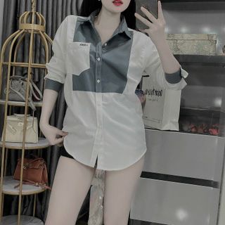 Áo sơ mi dài tay nam nữ phối cổ thân - vải cotton lạnh