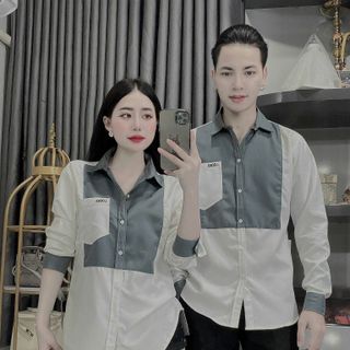 Áo sơ mi dài tay nam nữ phối cổ thân - vải cotton lạnh